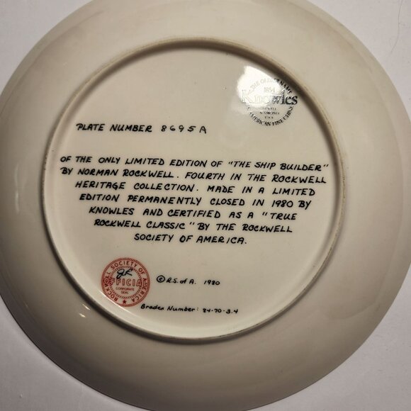 Norman Rockwell "The Ship Builder" Limited Edition Decorative Plate By Knowles - Picture 2 of 3
